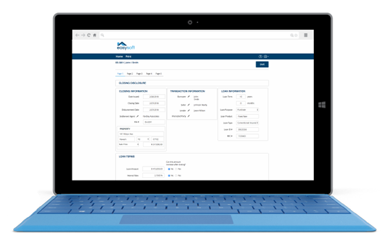 Laptop with Easysoft real estate closing software on the screen.